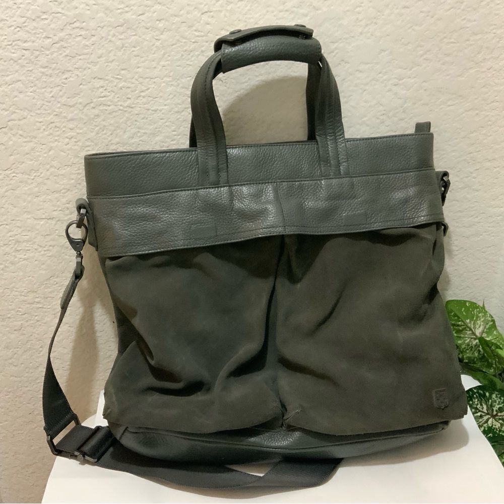 Vince Camuto tote bag, leather/ suede Large olive green/ gunmetal